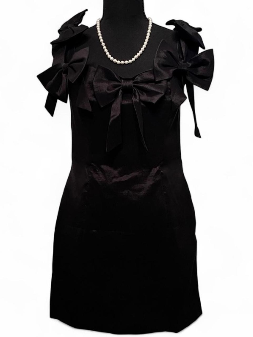 Meshki Black Bow-Trim Mini Dress